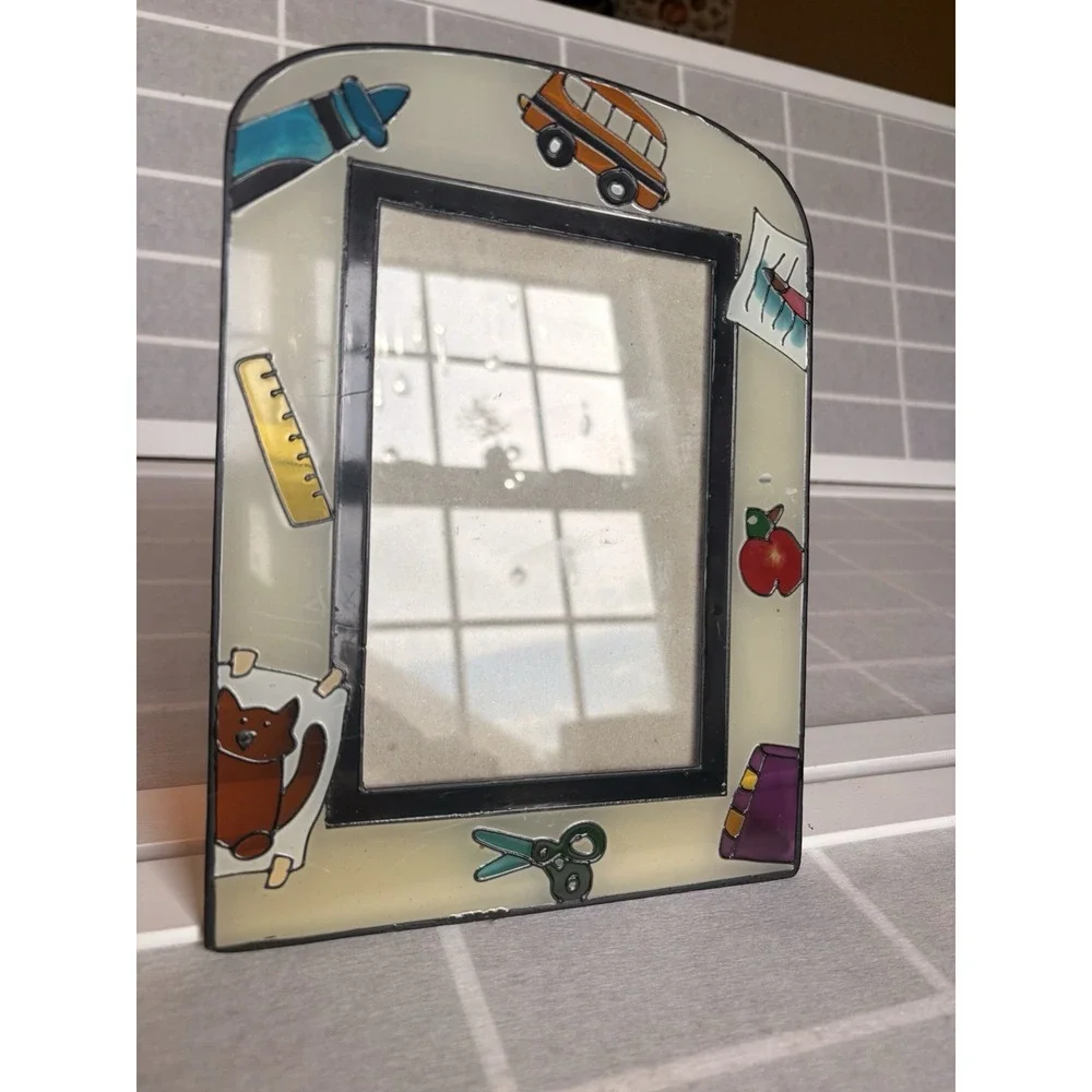 Vintage 90's Stained Glass Back to School Picture Frame 4x6 Teacher Student Gift